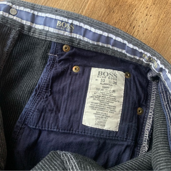 Hugo Boss Alabama Mens Chinos W33 L36 Regular Straight Grey Wool Corduroy - Picture 7 of 10